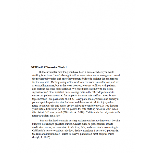 NURS 4150 Week 1 Discussion Question