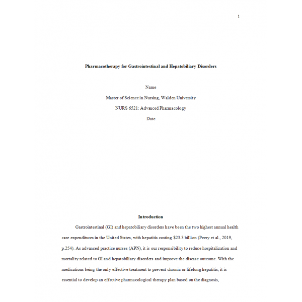 NURS 6521 Week 4 Assignment, Pharmacotherapy for Gastrointestinal and Hepatobiliary Disorders