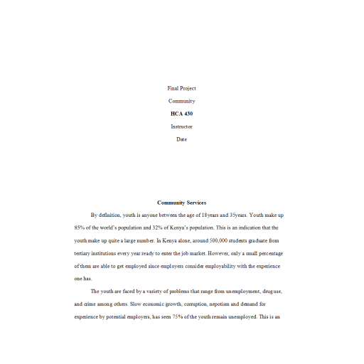 HCA 430 Week 5 Final Paper, Community Services in Kenya