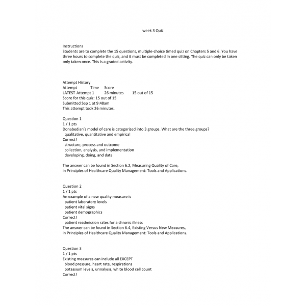 HCA 375 Week 3 Quiz