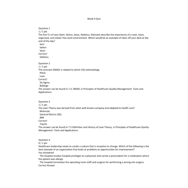 HCA 375 Week 4 Quiz
