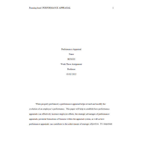 BUS 303 Week 4 Assignment, Performance Appraisal 1