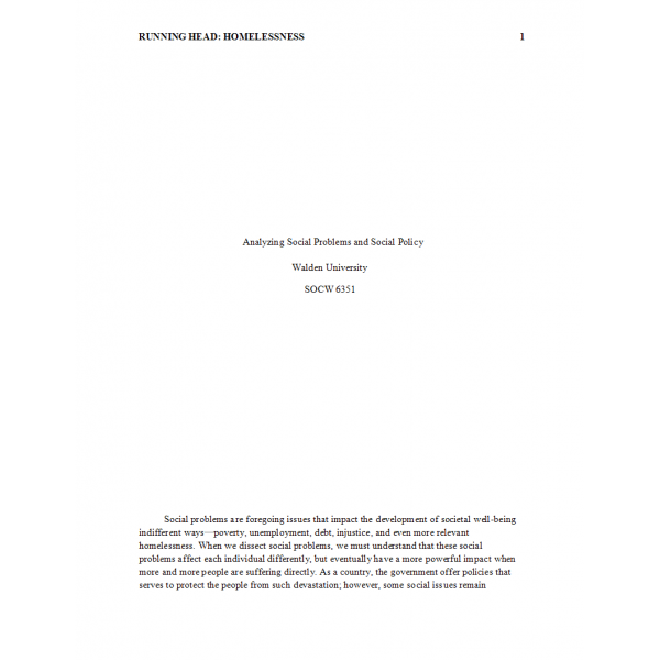 SOCW 6351 Week 3 Assignment Application Analyzing Social Problems and Social Policy