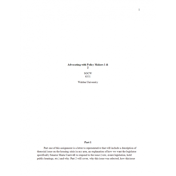 SOCW 6351 Week 10 Assignment, Advocating with Policy Makers