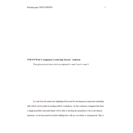 NUR 670 Week 5 Assignment, Leadership Journal - Authority