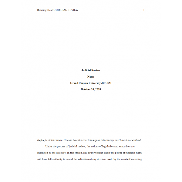 JUS 531 Week 1 Assignment 1, Judicial Review JUS 531 Week 1 Assignment 1, Judicial Review