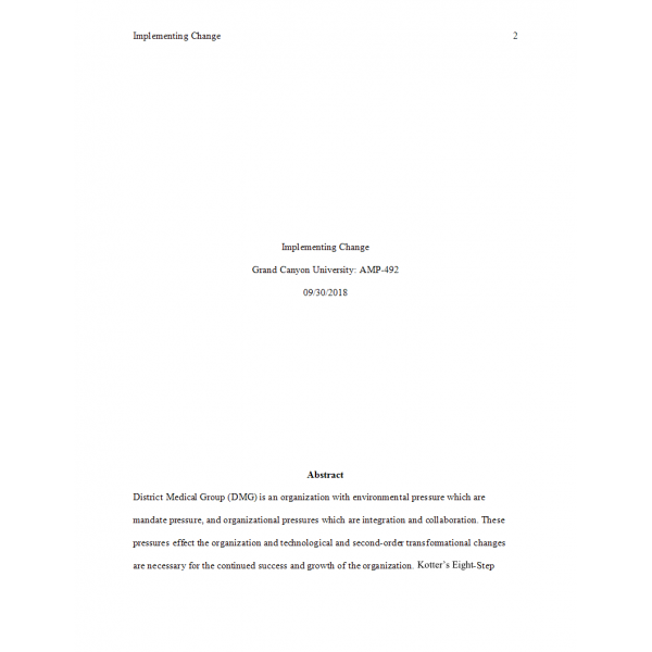 AMP 492 Topic 6 Assignment 2, Implementation Change (DMG) AMP 492 Topic 6 Assignment 2, Implementation Change (DMG)