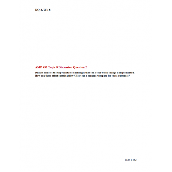 AMP 492 Topic 8 Discussion Question 2 AMP 492 Topic 8 Discussion Question 2
