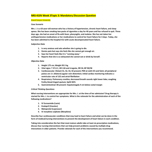 NRS 410V Week 3 Discussion Question, Case Scenario - Mrs