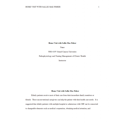 NRS 410V Week 4 CLC Assignment, Home Visit with Sallie Mae Fisher