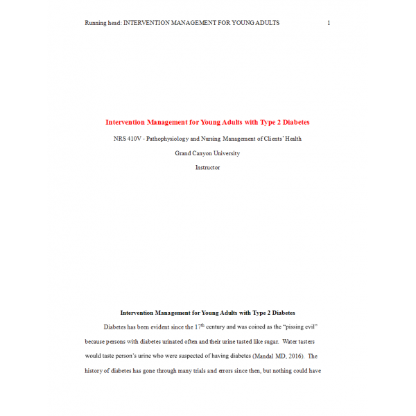 NRS 410V Week 5 Benchmark Assignment, Evidence-Based Practice Project; Diabetes 1 NRS 410V Week 5 Benchmark Assignment, Evidence-Based Practice Project; Diabetes 1