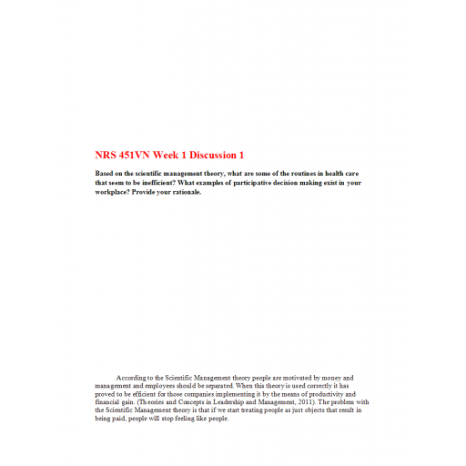 NRS 451VN Week 1 Discussion Question 1