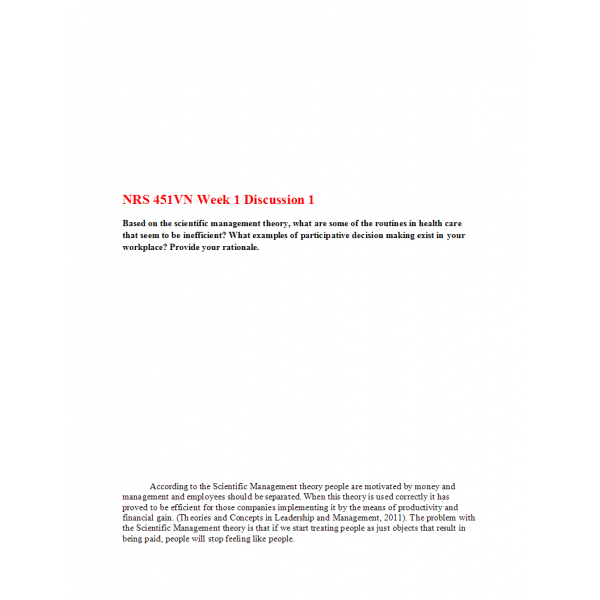 NRS 451VN Week 1 Discussion Question 1 NRS 451VN Week 1 Discussion Question 1