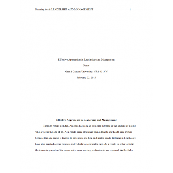 NRS 451VN Week 2 Assignment Benchmark, Effective Approaches in Leadership and Management NRS 451VN Week 2 Assignment Benchmark, Effective Approaches in Leadership and Management