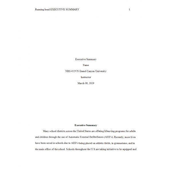 NRS 451VN Week 3 Assignment, Executive Summary NRS 451VN Week 3 Assignment, Executive Summary