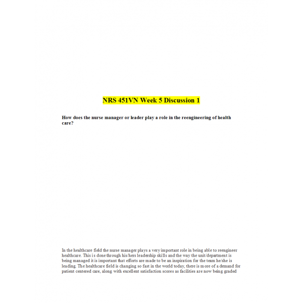 NRS 451VN Week 5 Discussion Question 1 NRS 451VN Week 5 Discussion Question 1