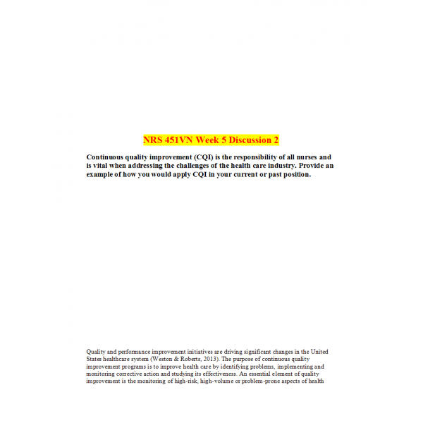 NRS 451VN Week 5 Discussion Question 2 NRS 451VN Week 5 Discussion Question 2