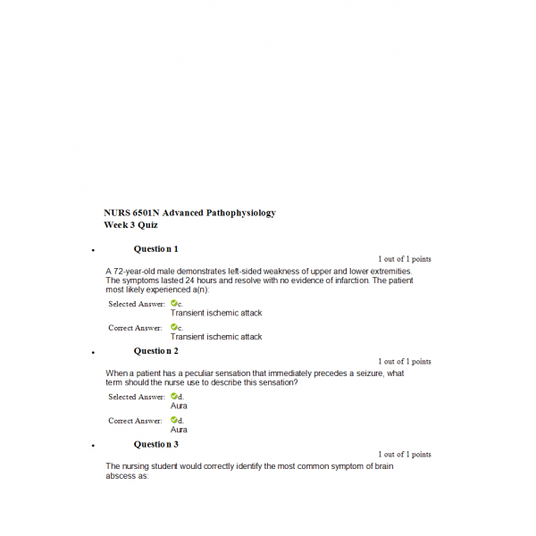 NURS 6501N Week 3 Quiz 1 with Answers (25/25 Points) NURS 6501N Week 3 Quiz 1 with Answers (25/25 Points)