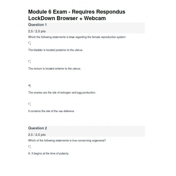 BIOD 152 A & P II Module 6 Exam - Portage Learning (98 out of 100)