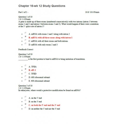 BIOL 133 Week 12  Exam Chapter 16 to 20