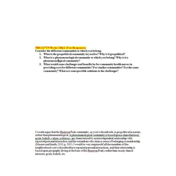 NRS 427VN Topic 1 DQ 2 (Two Responses)